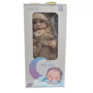 Reborn kisfiú játékbaba barna kötött ruhában kiegészítőkkel – 43 cm - . kép