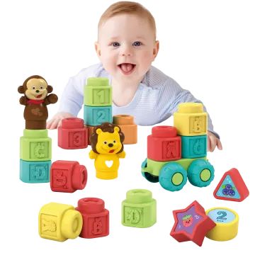 Conjunto de blocos de construção macios com blocos de animais - 30 peças - .Imagem