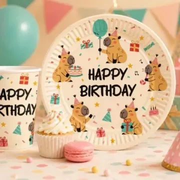 Sretan rođendan! Papirnati tanjuri s kapibarama – set od 6 komada - .slika