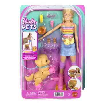 Barbie: Zestaw Spacer z Psem na Wrotkach – Blond Lalka - .zdjęcie 