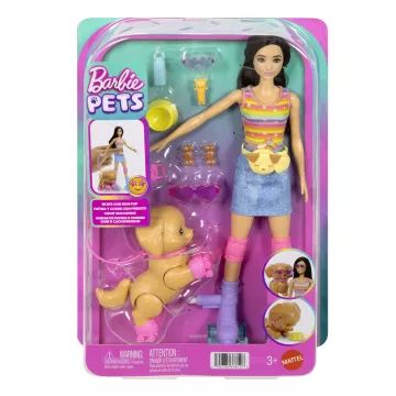 Barbie: Conjunto Patins com Passeio de Cão - Boneca Morena - .Imagem
