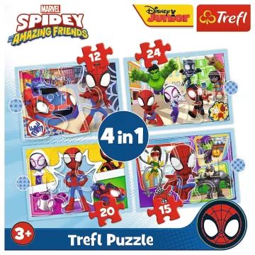 Puzzle 4in1 - Pókember (12, 15, 20, 24 db) CSOMAGOLÁSSÉRÜLT - . kép