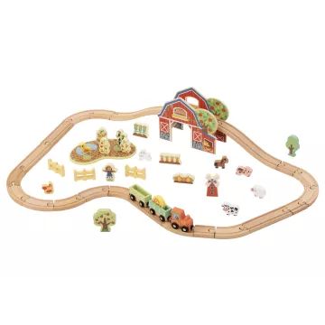 Tooky Toy: Set de cale ferată din lemn - fermă - .foto