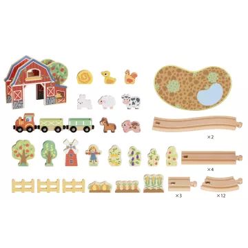 Tooky Toy: Set de cale ferată din lemn - fermă - .foto