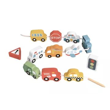 Tooky Toy: carrinhos de madeira para enfiar em cordão - .Imagem