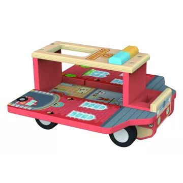 Tooky Toy: Mașină de pompieri din lemn cu accesorii - .foto