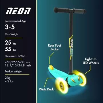 Yvolution: Neon Bolt háromkerekű roller világító kerékkel - Zöld-CSOMAGOLÁSSÉRÜLT - . kép