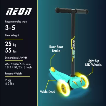 Yvolution: Neon Bolt háromkerekű roller világító kerékkel - Zöld-CSOMAGOLÁSSÉRÜLT - . kép