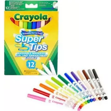 Crayola: Cariocă lavabilă cu vârf subțire - set 12 bucăți, AMBALAJ DETERIORAT - .foto