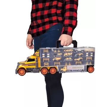 Dickie: Riesen-Autotransporter mit 9 Spielzeugautos – 62 cm, schwarz-orange - . bild aus