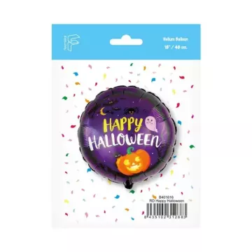 Happy Halloween tök mintás fólia lufi - 46 cm, fekete, csomagolt - . kép