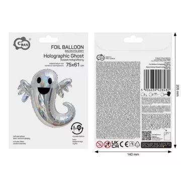 Geestvormige folieballon – 75 x 61 cm, holografisch, verpakt - .afbeelding