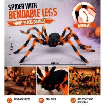Kæmpeedderkop med bøjelige ben – sort/orange, 80 cm - .billede
