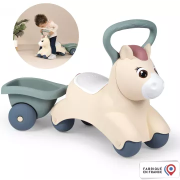 Little Smoby: Póni bébijárgány utánfutóval és ülés alatti játéktárolóval - bézs-zöld-CSOMAGOLÁSSÉRÜLT - . kép