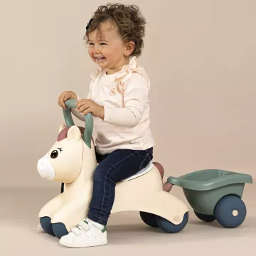 Little Smoby: Póni bébijárgány utánfutóval és ülés alatti játéktárolóval - bézs-zöld-CSOMAGOLÁSSÉRÜLT - . kép