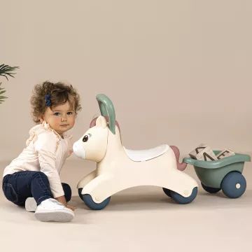 Little Smoby: Póni bébijárgány utánfutóval és ülés alatti játéktárolóval - bézs-zöld-CSOMAGOLÁSSÉRÜLT - . kép