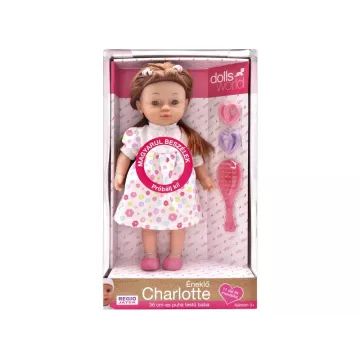 Magyarul beszélő Charlotte baba virágos ruhában - 36 cm - . kép