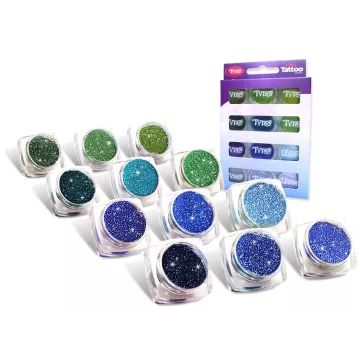TyToo: Set de purpurina para tatuajes brillantes - 12 x 2,5 ml, colores fríos - .imagen