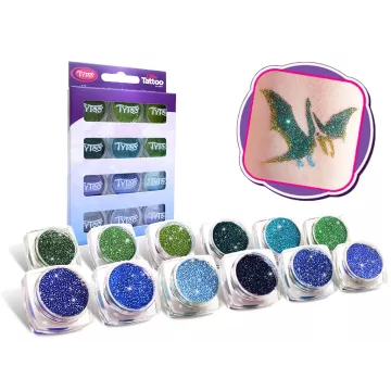 TyToo: Set sclipici pentru tatuaje cu sclipici - 12 x 2,5 ml, culori reci - .foto