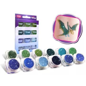 TyToo: Zestaw brokatu do tatuaży brokatowych - 12 x 2,5 ml, zimne kolory - .zdjęcie 