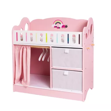 Tooky Toy: pat din lemn cu dulap pentru păpușă - .foto