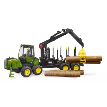 Bruder John Deere 1210E utilaj forestier de transport cu excavator și 4 trunchiuri de copac - .foto