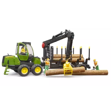 Bruder John Deere 1210E kihordó erdészeti gép markolóval és 4 fatörzzsel - . kép