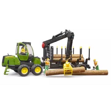 Bruder John Deere 1210E υλοτομική μηχανή μεταφοράς με εκσκαφέα και 4 κορμούς δέντρων - .εικόνα