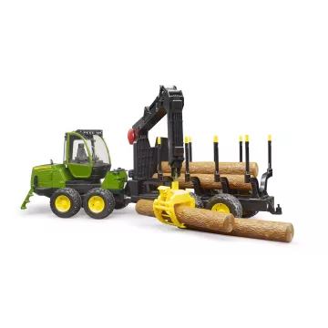 Bruder John Deere 1210E utilaj forestier de transport cu excavator și 4 trunchiuri de copac - .foto