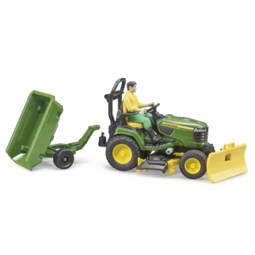 Bruder bworld John Deere fűnyíró traktor pótkocsival és kertésszel - . kép
