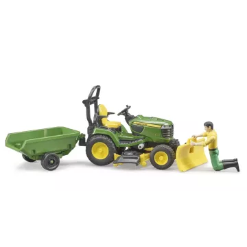 Bruder bworld John Deere fűnyíró traktor pótkocsival és kertésszel - . kép