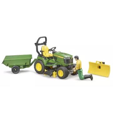 Bruder bworld John Deere χλοοκοπτικό τρακτέρ με ρυμουλκούμενο και κηπουρό - .εικόνα