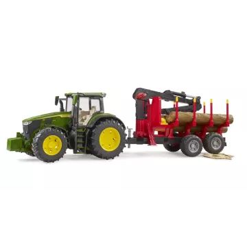 Bruder John Deere 7R 350 bosbouwaanhanger met 4 boomstammen - .afbeelding