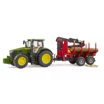 Bruder John Deere 7R 350 erdészeti pótkocsival és 4 fatörzzsel - . kép