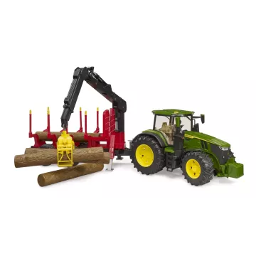 Bruder John Deere 7R 350 erdészeti pótkocsival és 4 fatörzzsel - . kép