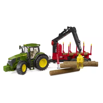 Bruder John Deere 7R 350 erdészeti pótkocsival és 4 fatörzzsel - . kép