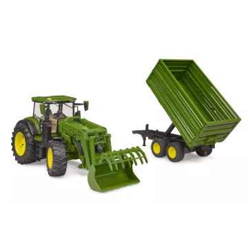 Bruder John Deere 7R 350 homlokrakodóval és kéttengelyes billenős pótkocsival - . kép