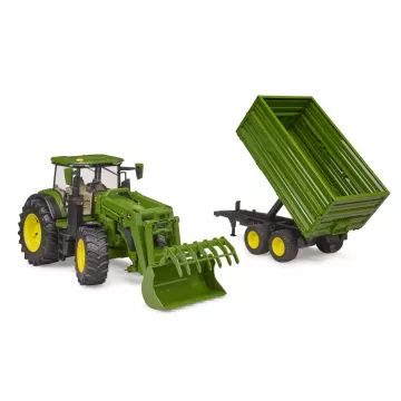 Trator Bruder John Deere 7R 350 com carregador frontal e reboque basculante de dois eixos - .Imagem
