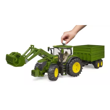 Bruder John Deere 7R 350 homlokrakodóval és kéttengelyes billenős pótkocsival - . kép