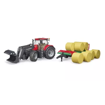 Bruder Case IH Optum 300 CVX homlokrakodóval, bálaszállító pótkocsival és 8 bálával - . kép