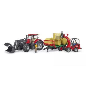 Bruder Case IH Optum 300 CVX homlokrakodóval, bálaszállító pótkocsival és 8 bálával - . kép