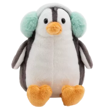 Nici: Pinguin de pluș amuzant cu căști de iarnă - 12 cm - .foto