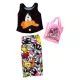Set oblačil Barbie - rožnata obleka z motivom Looney Tunes Daffy Duck in torbica - .slika