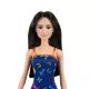 Barbie: Lutka s črnimi lasmi v modri obleki z vzorcem metuljev - .slika