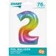 Palloncino in foil arcobaleno, 76 cm - numero 2 - .immagine