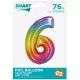 Palloncino in foil arcobaleno, 76 cm - numero 6 - .immagine