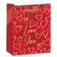 Piros, arany szíves ajándékzacskó - 11 x 14 cm - . kép