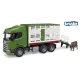 Bruder Ez egy Bruder – Scania Super 560R állatszállító teherautó 1 db tehén figurával - . kép