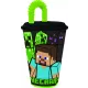 Pahar Minecraft din plastic, 430 ml, cu pai - .foto