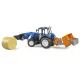 Bruder New Holland T5.120 ar frontālo iekrāvēju, kravas kasti, dakšām un 1 apaļo salmu rulli - .attēls